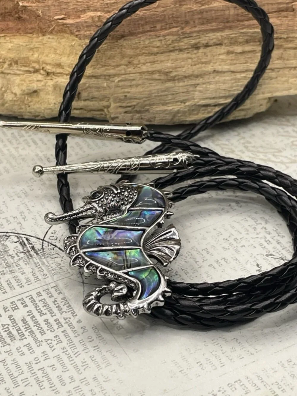 ABALONE Shell SEAHORSE Sea Horse Life Beach BOLO Tie Dad Son Festival wedding
